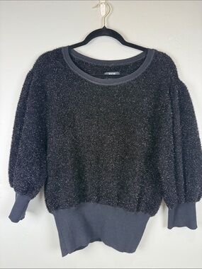 Maeve x Anthropologie Black Metallic Silver Tinsel Shimmer Pamela Sweater Size S